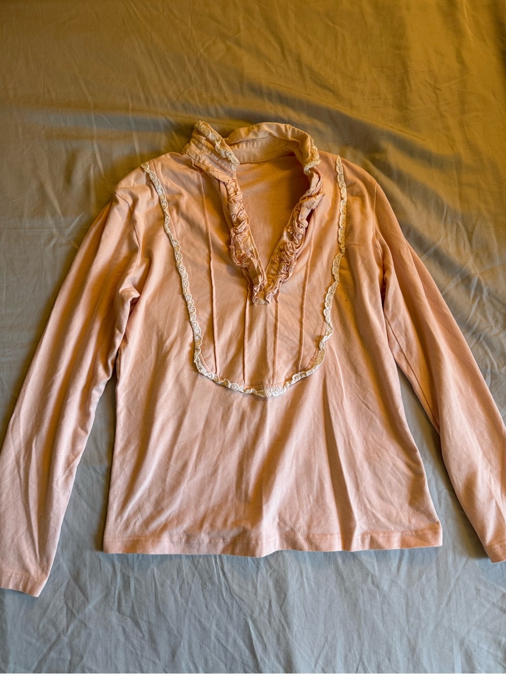 Women's Pink Ruffle-Trim Long Sleeve Top